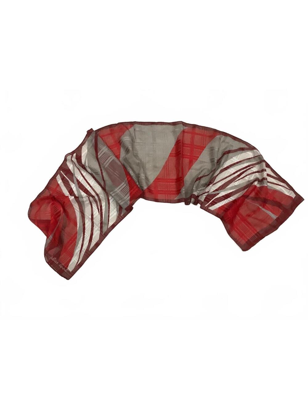 Red Maroon Gray Silky Vintage Scarf